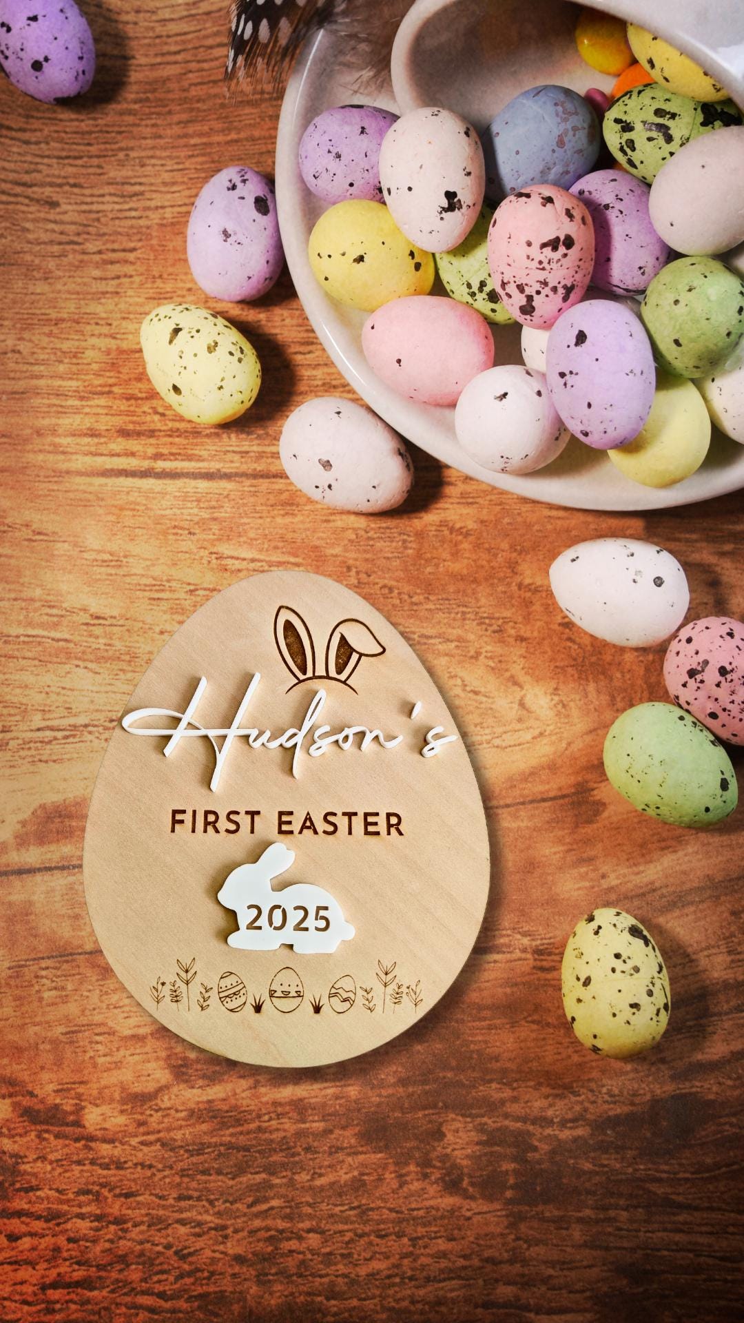 Personalized My First Easter Plaque - First Easter Sign - Easter Keepsake - Custom Easter Plaque - Easter Bunny - Baby Photo Prop- Milestone