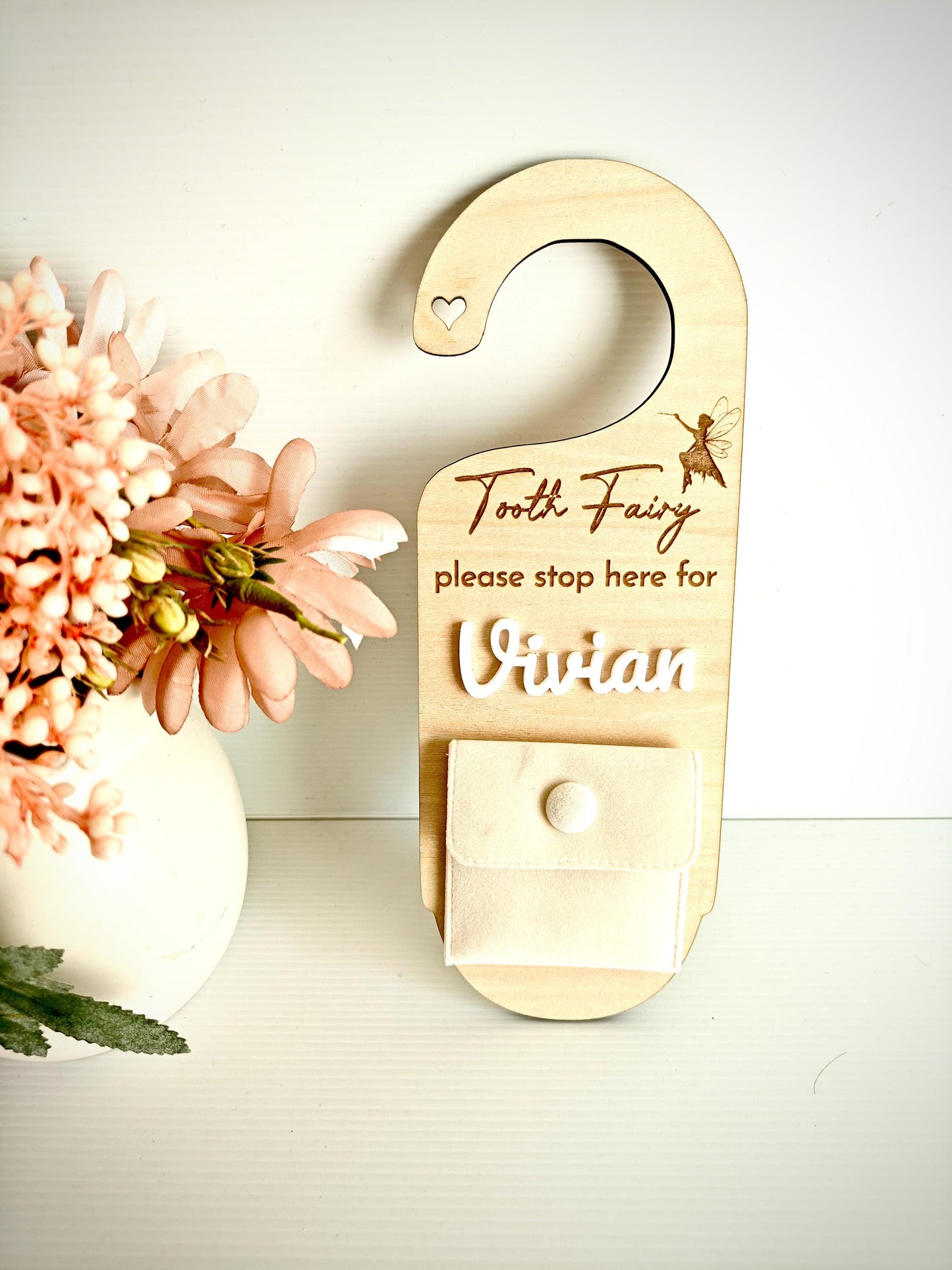Custom Tooth Fairy Door Hanger with various acrylic name colors and font options