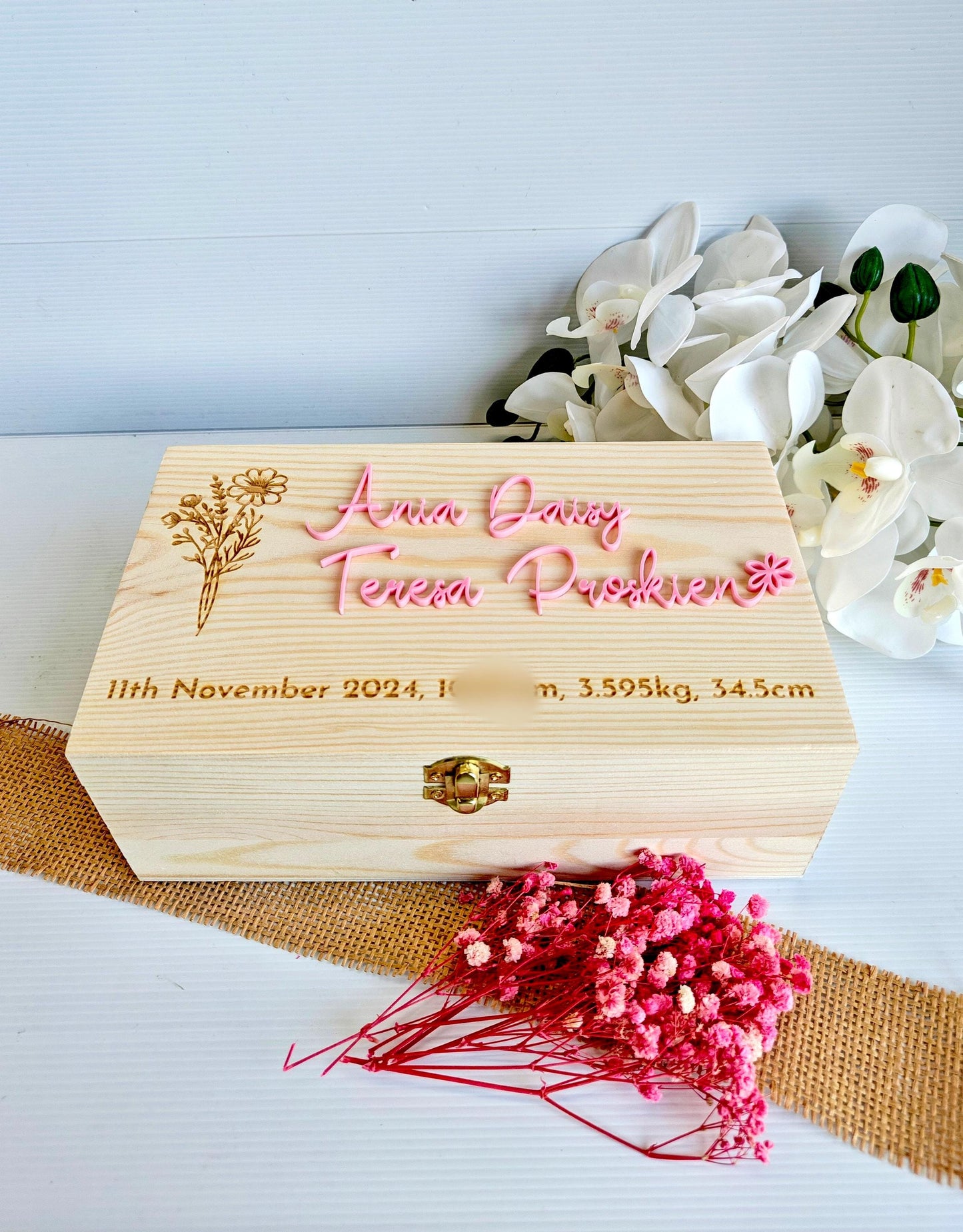 baby keepsake box | Newborn personalized wooden pink memory box