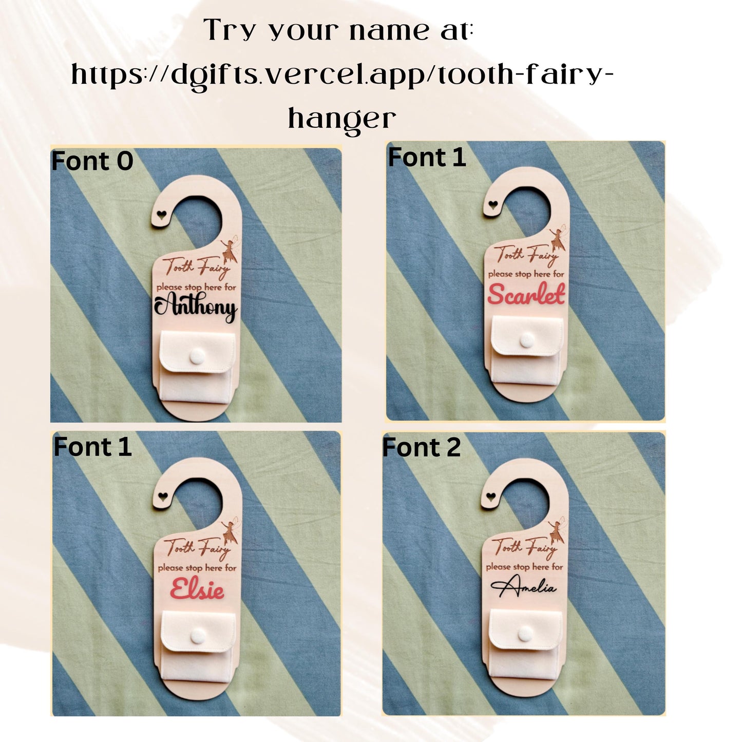 Tooth Fairy Door Hanger Personalised | Personalised Tooth Fairy Trinket - custom fonts