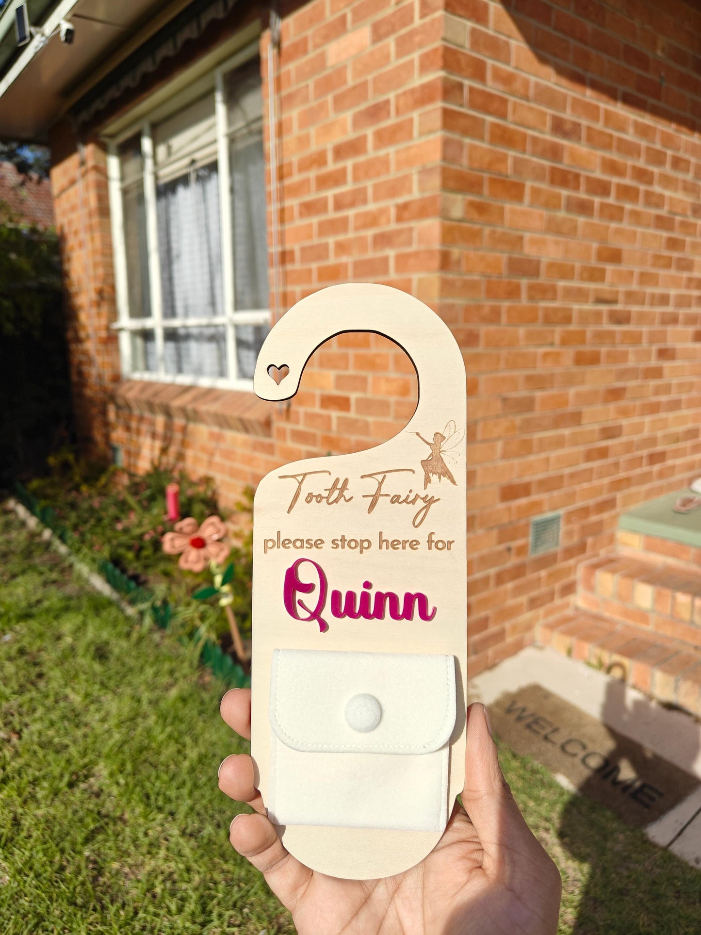 Tooth Fairy Door Hanger Personalised | Personalised Tooth Fairy Trinket - custom fonts