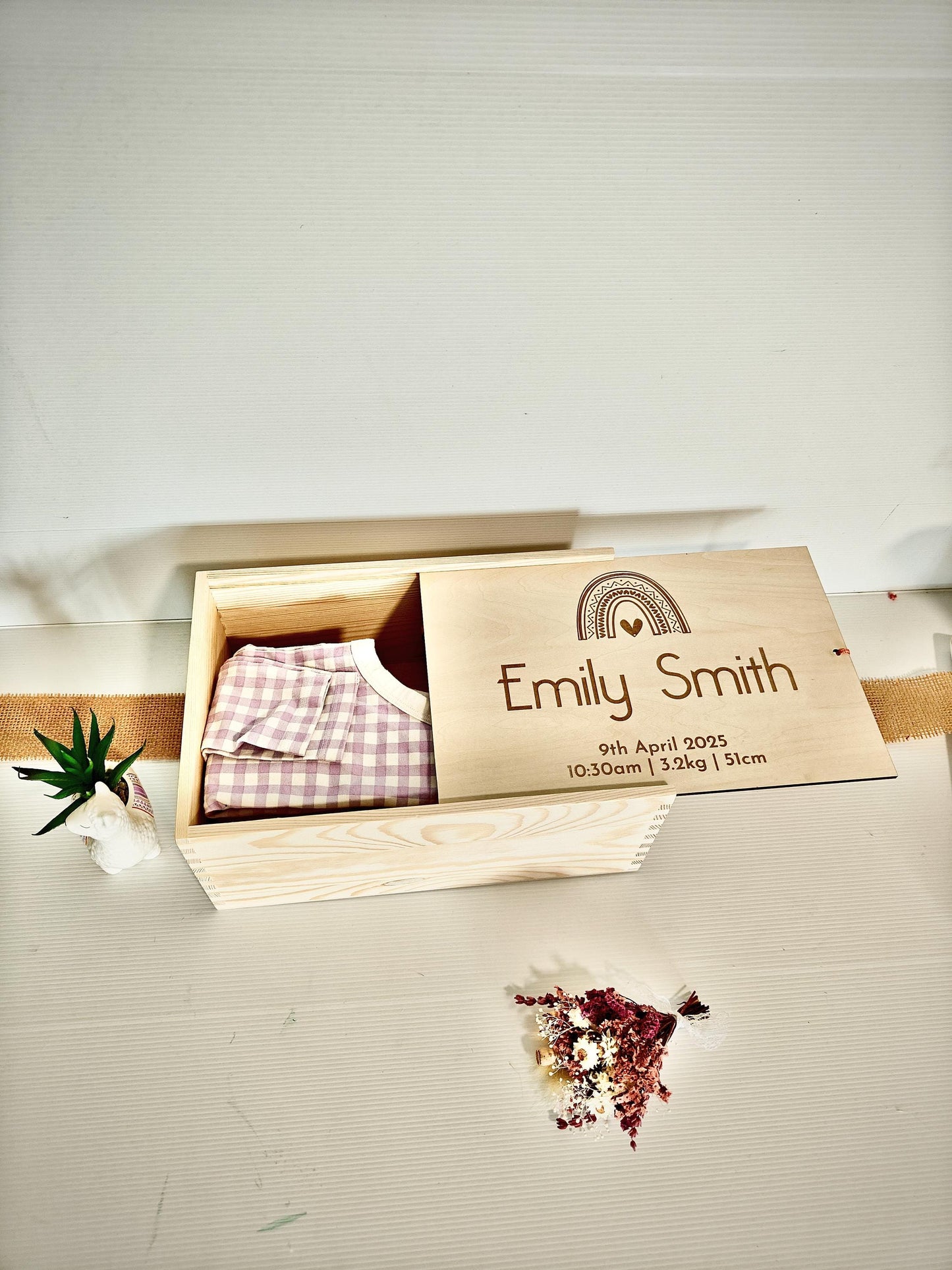 Engraved Wooden Keepsake Box - Custom Memory Box for Baby & Child
