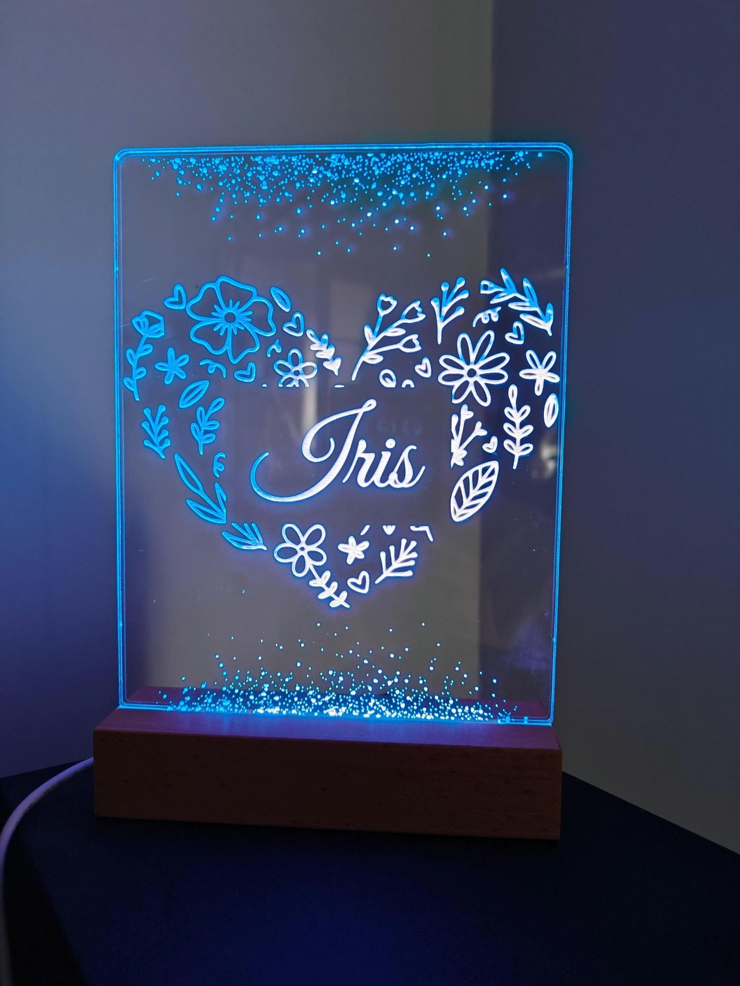 Personalised Night Light, Floral Plaque with Name, Baby Room Decor
