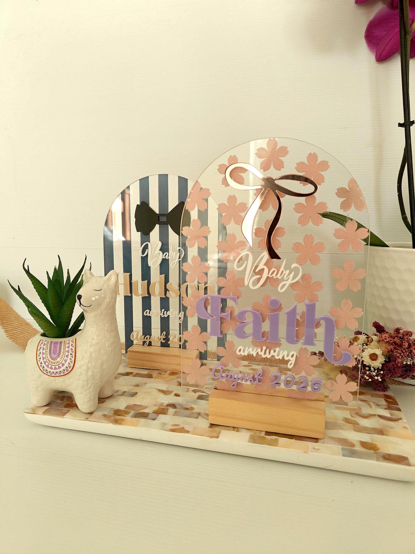 Personalised Birth Announcement Plaque - Engraved Baby Name Sign