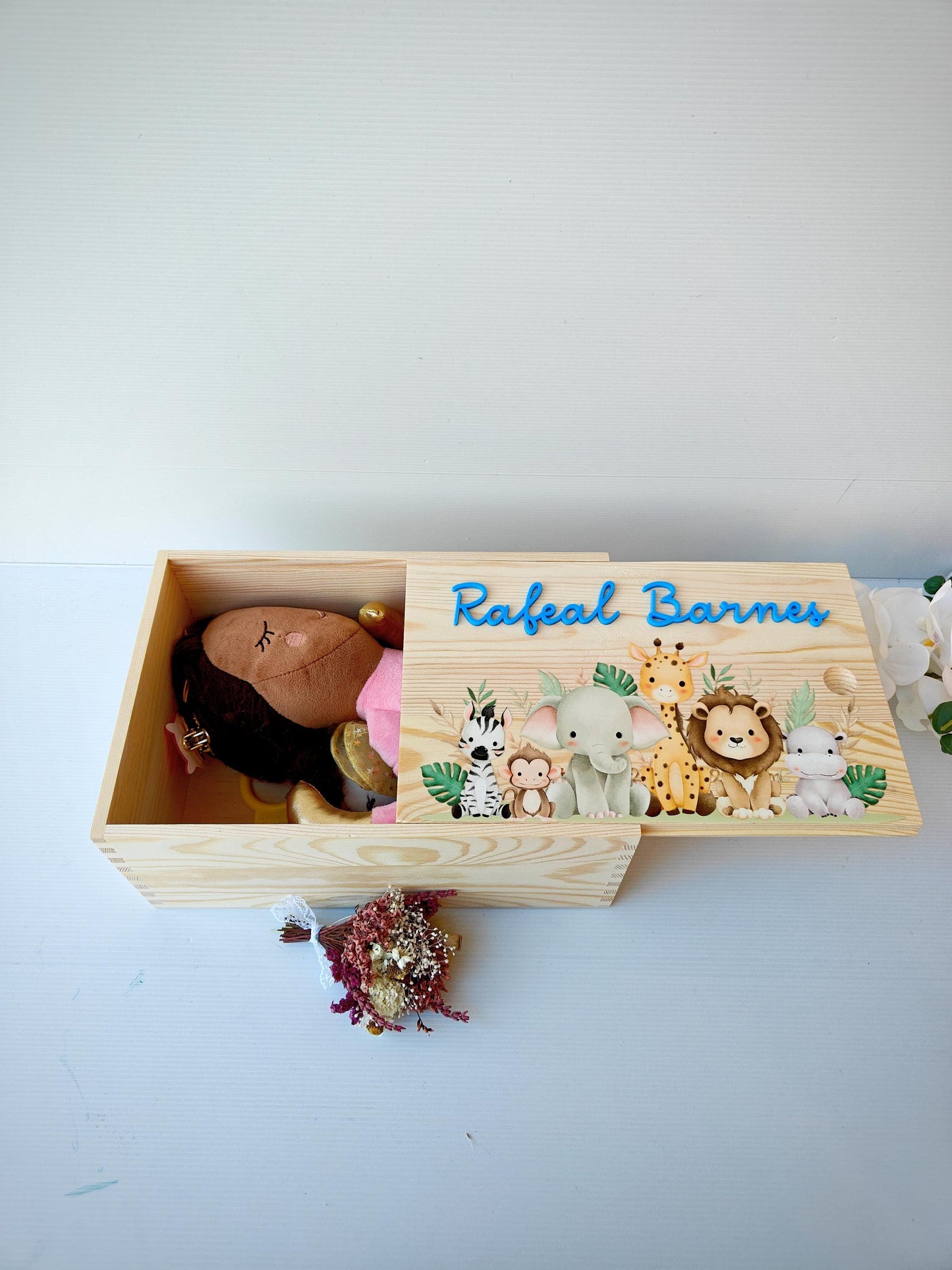 Personalised Animal Baby Keepsake Box, Wooden Memory Box for Newborn, Custom Engraved Baby Gift