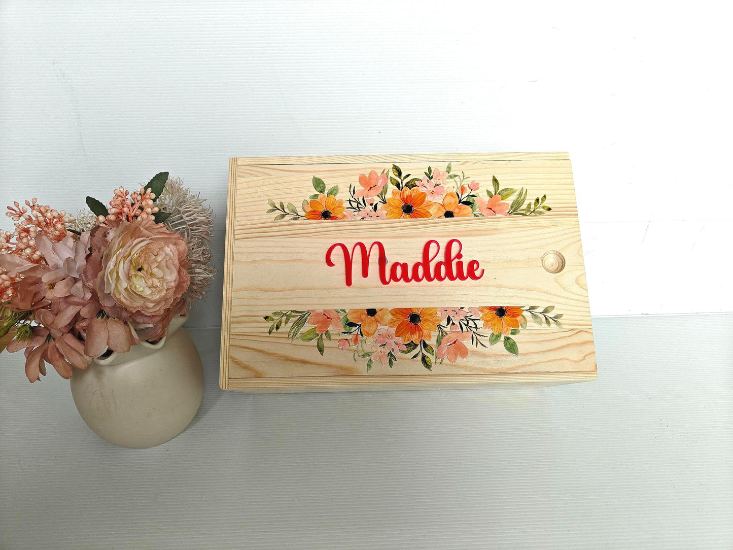 Personalised Wooden Daisy Keepsake Box
