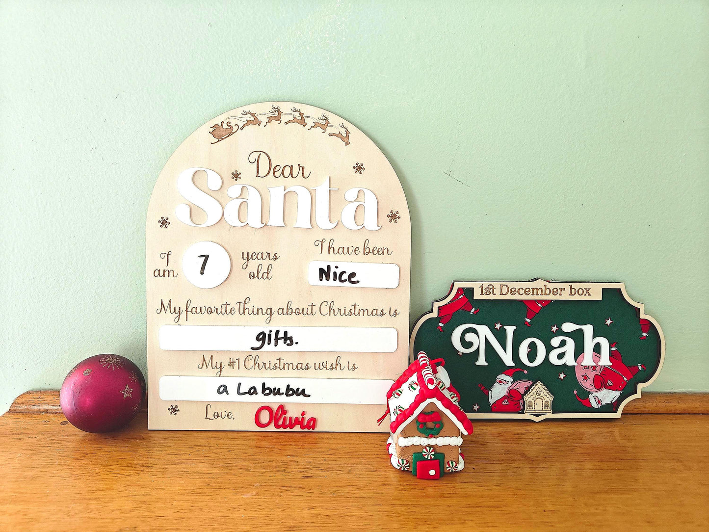 Reusable Dear Santa Letter Christmas Wish White Board Wood Acrylic