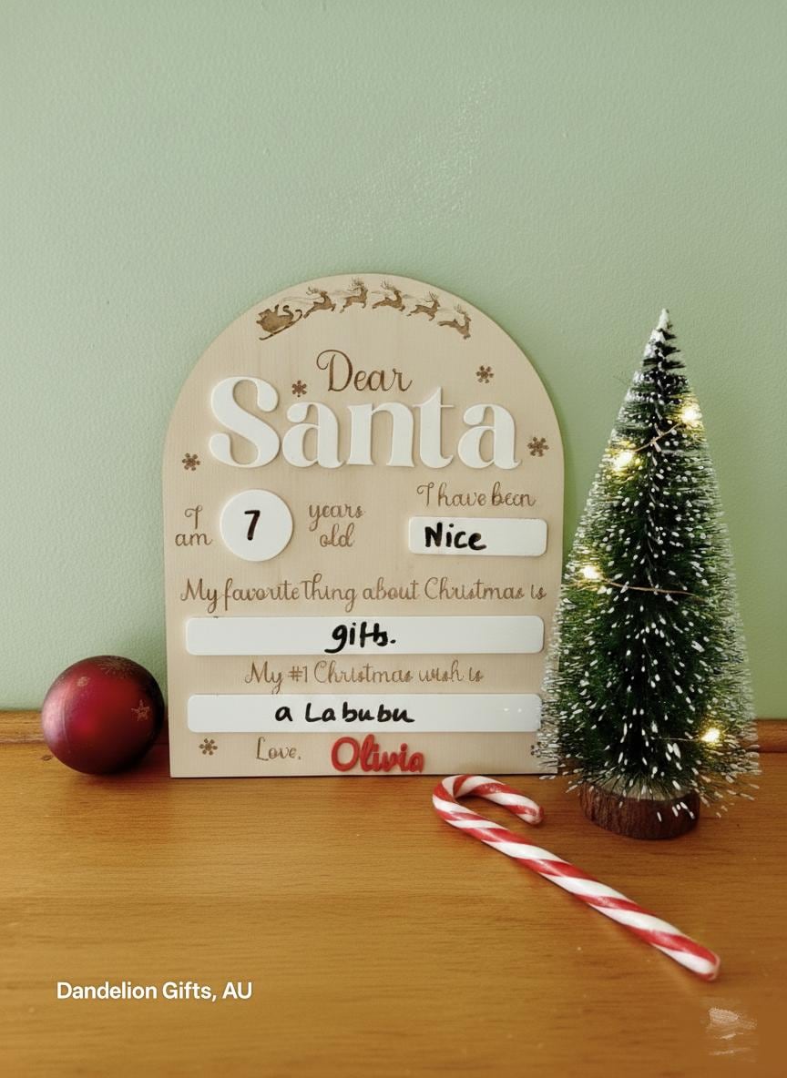 Reusable Dear Santa Letter Christmas Wish White Board Wood Acrylic