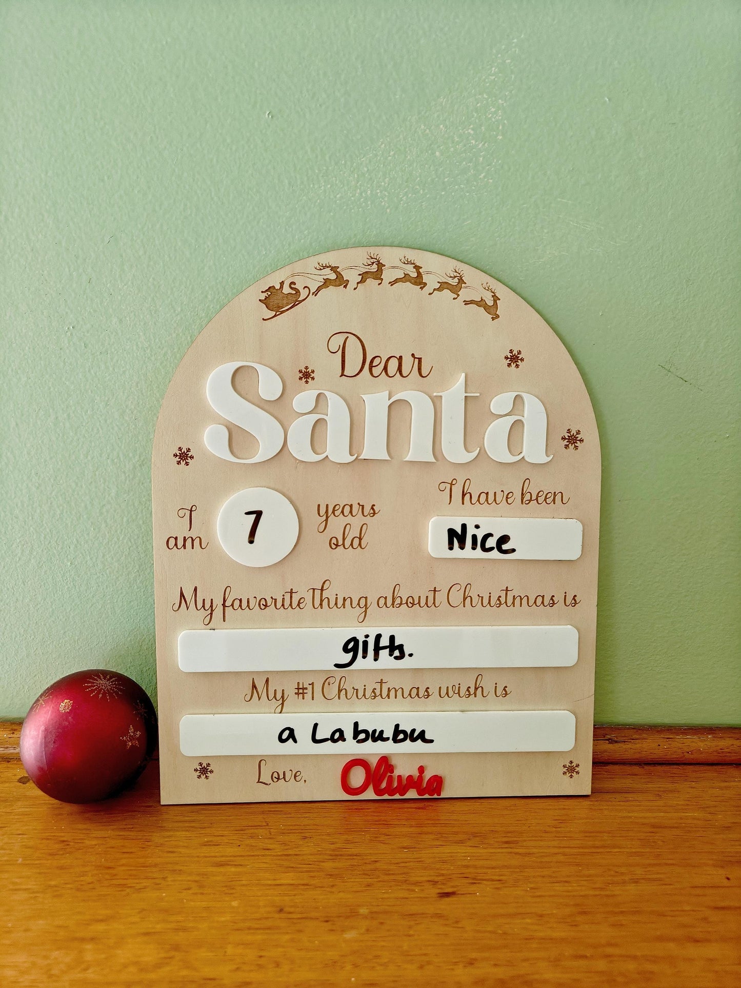 Reusable Dear Santa Letter Christmas Wish White Board Wood Acrylic