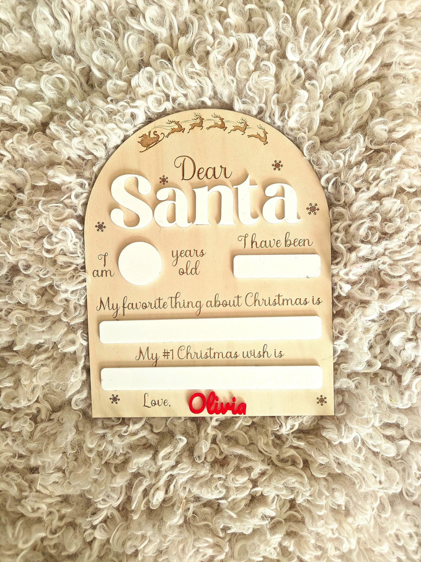 Reusable Dear Santa Letter Christmas Wish White Board Wood Acrylic