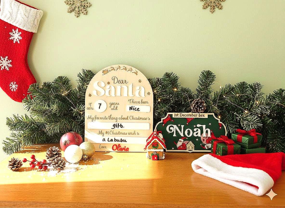 Reusable Dear Santa Letter Christmas Wish White Board Wood Acrylic