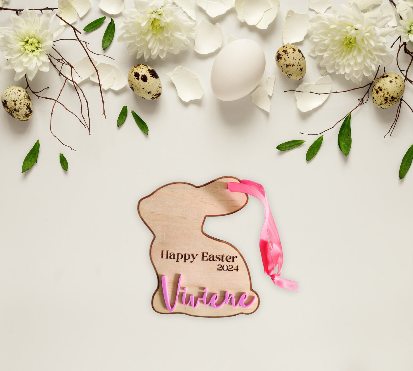 Easter basket name tag, seating bunny
