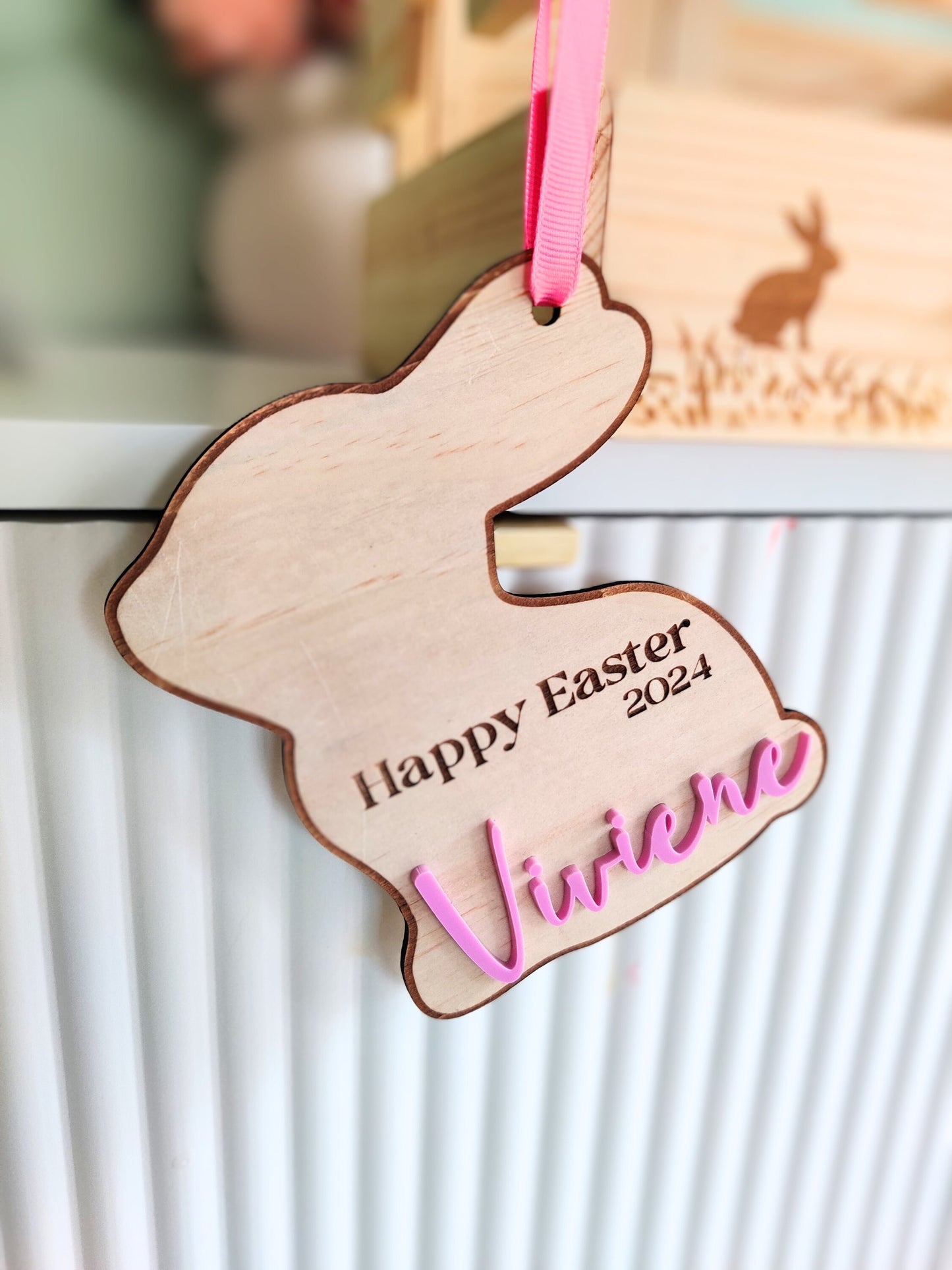 Easter basket name tag, seating bunny