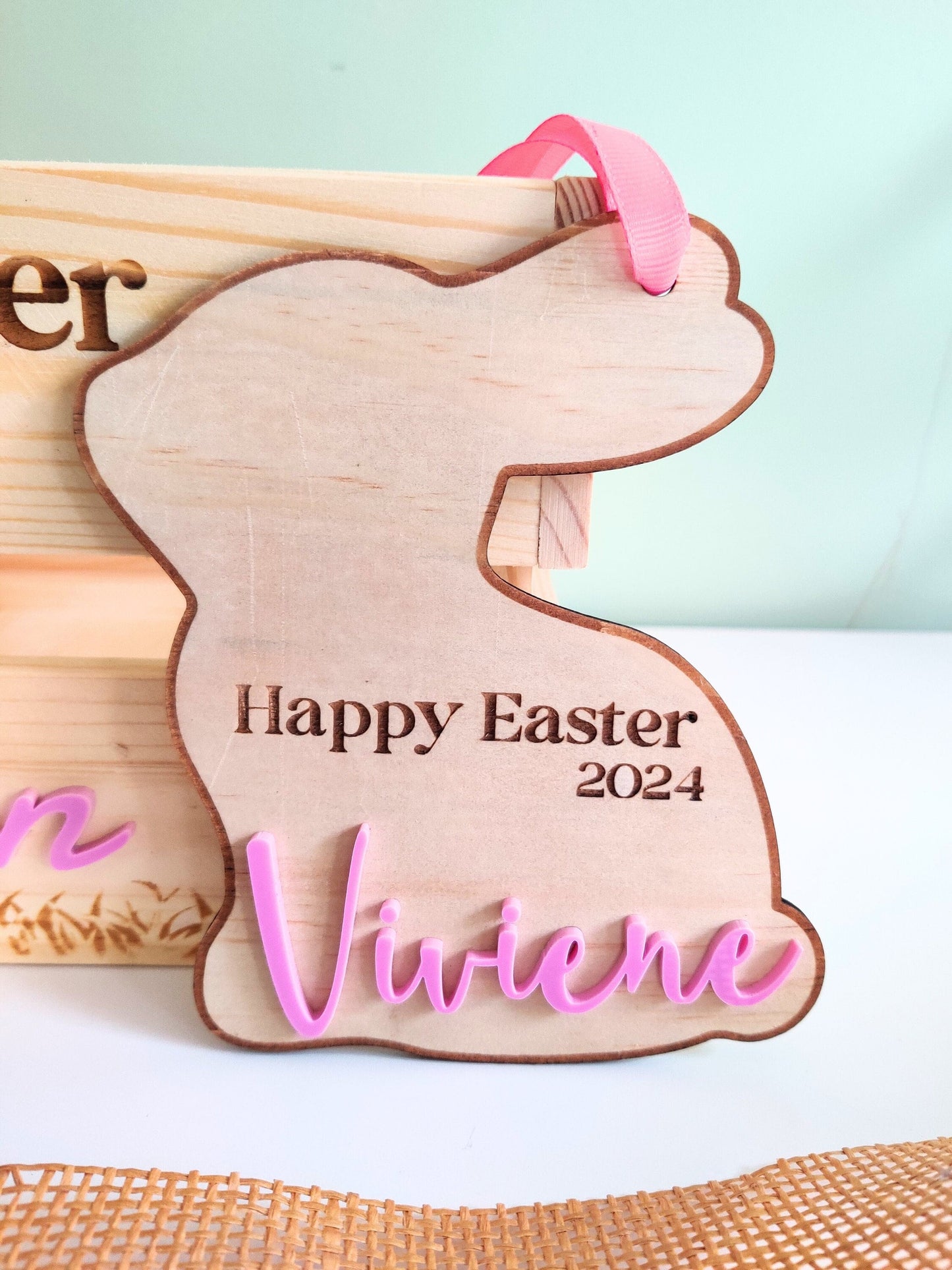 Easter basket name tag, seating bunny