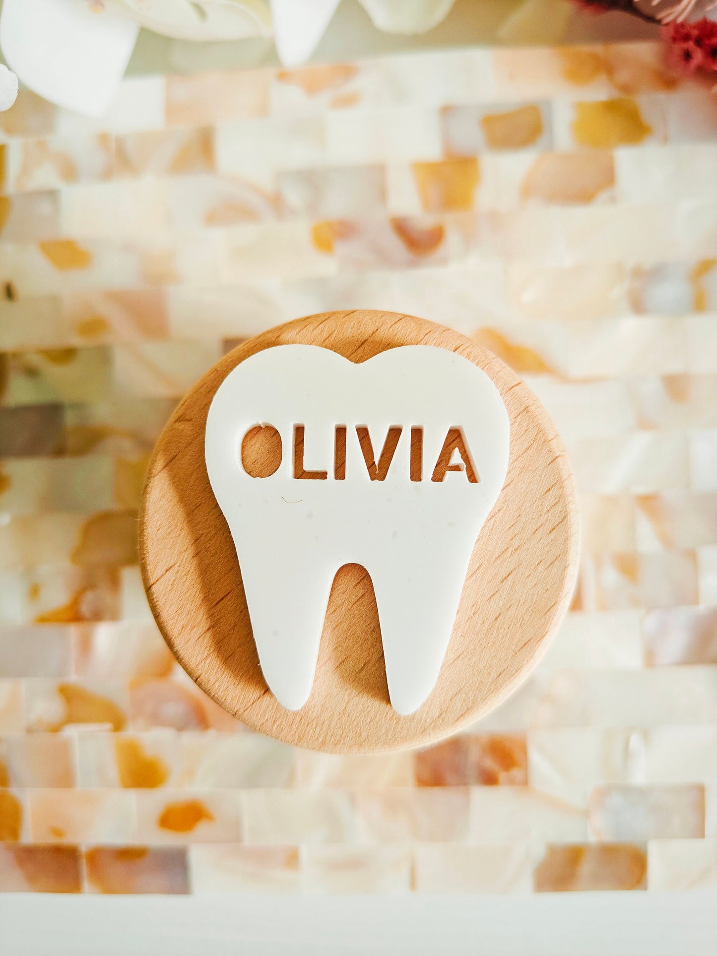 Personalized Wooden Tooth Fairy Box -  Olivia – large tooth