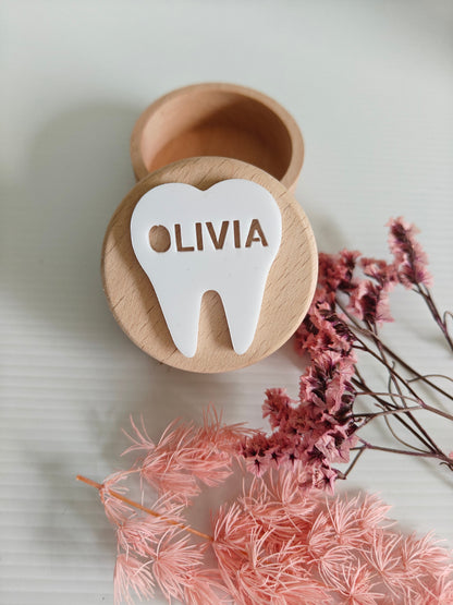 Personalized Wooden Tooth Fairy Box -  Olivia – large tooth