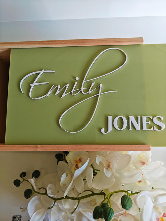 Personalized wooden keepsake box with sliding lid