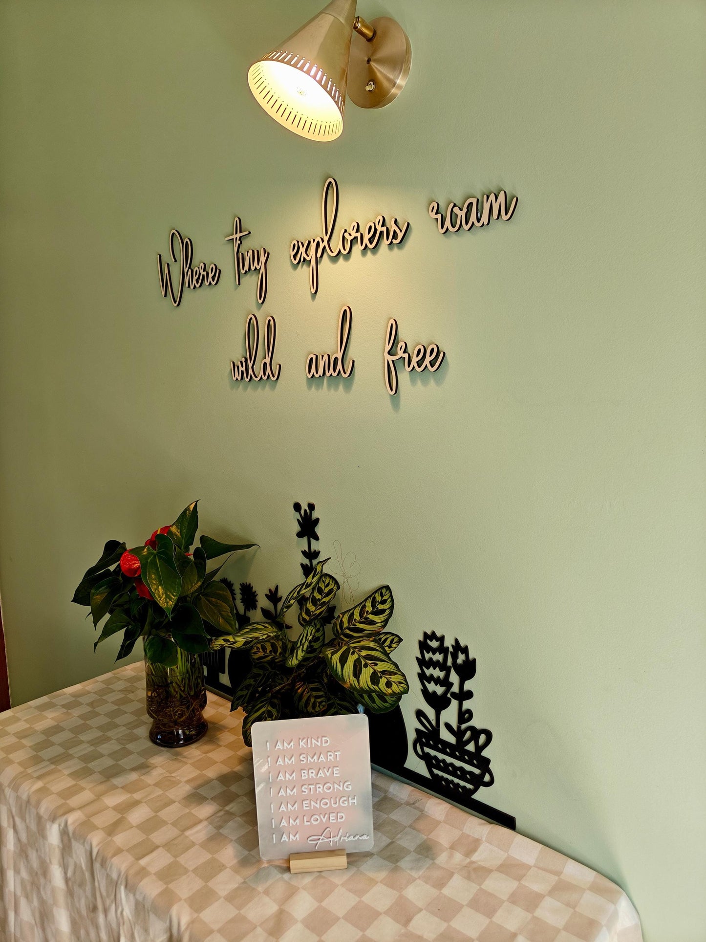 LARGE wooden wall script art | Where the wild ones play LARGE wooden wall script art | Where tiny explorers roam wild and free