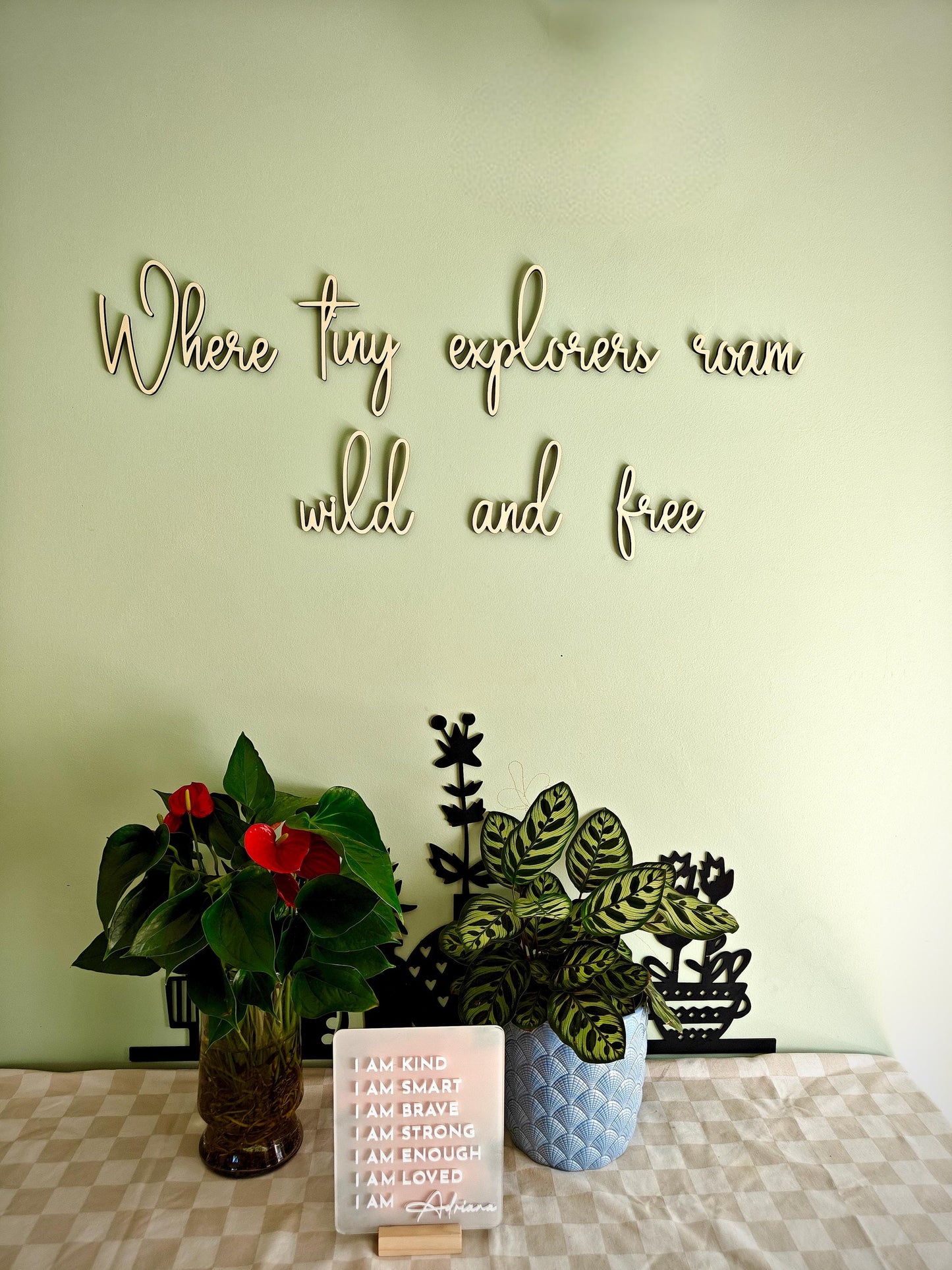 LARGE wooden wall script art | Where the wild ones play LARGE wooden wall script art | Where tiny explorers roam wild and free