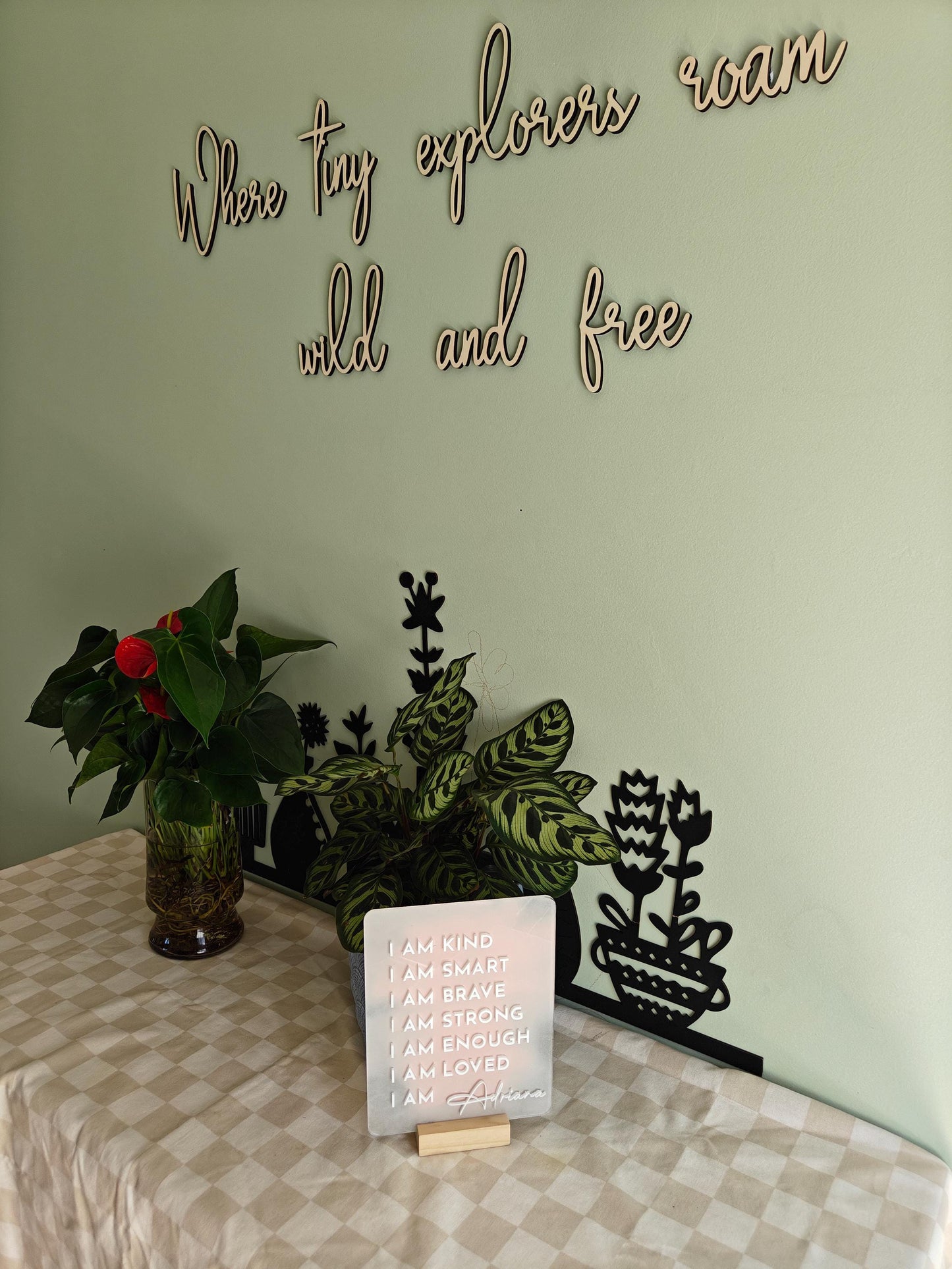 LARGE wooden wall script art | Where the wild ones play LARGE wooden wall script art | Where tiny explorers roam wild and free