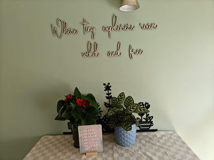 LARGE wooden wall script art | Where the wild ones play LARGE wooden wall script art | Where tiny explorers roam wild and free