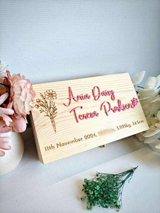 baby keepsake box | Newborn personalized wooden pink memory box