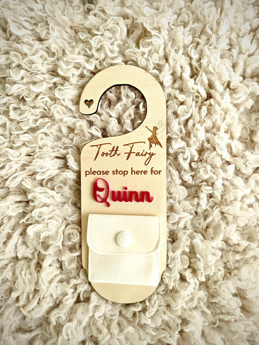 Tooth Fairy Door Hanger Personalised | Personalised Tooth Fairy Trinket - custom fonts
