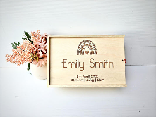 Engraved Wooden Keepsake Box - Custom Memory Box for Baby & Child