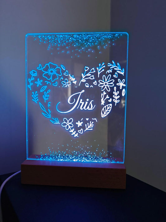 Personalised Night Light, Floral Plaque with Name, Baby Room Decor