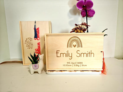Engraved Wooden Keepsake Box - Custom Memory Box for Baby & Child