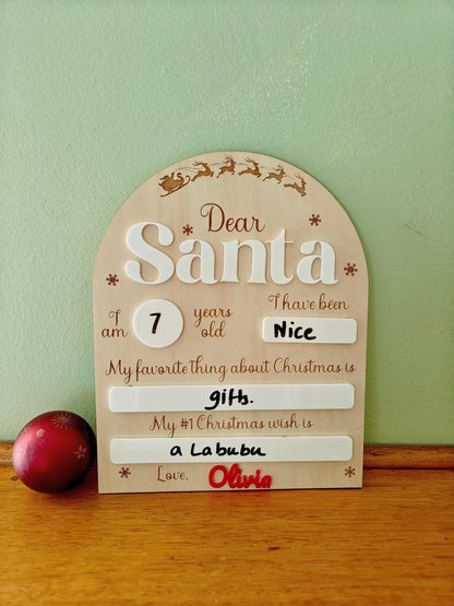 Reusable Dear Santa Letter Christmas Wish White Board Wood Acrylic