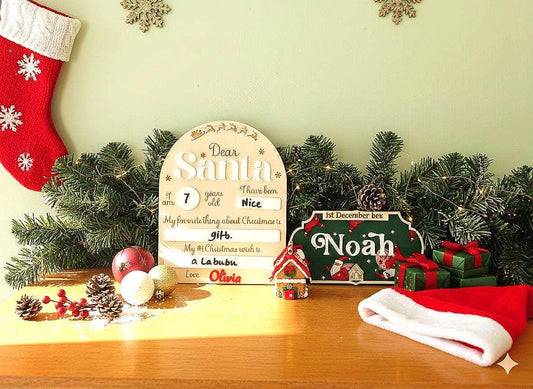 Reusable Dear Santa Letter Christmas Wish White Board Wood Acrylic