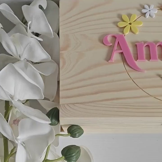 Newborn memory box engraved with a custom message